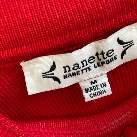 Nanette Lepore Red Sweater M NWT Mock Collar Ribbed Puff Sleeves Gold Metallic - Picture 7 of 9